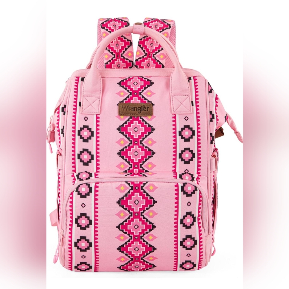 Wrangler Aztec Southwestern Pattern Sided Print Multi-Function Backpack Pink